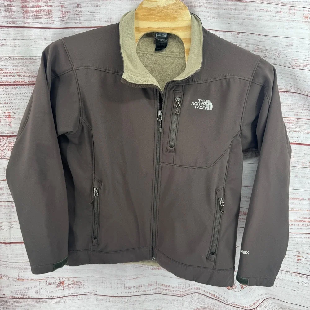The North Face Jacket Mens Large Apex Bionic Softshell Brown Fleece Lined Zip Up